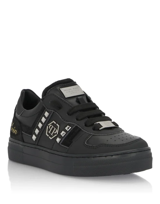Mix Materials Low-Top Sneakers with Studs