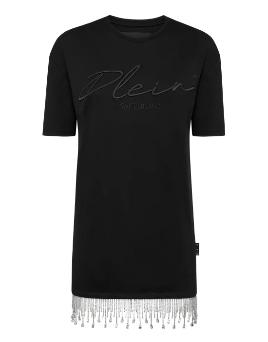 Leisurewear T-shirt Dress Crystal Fringe Embroidered Signature