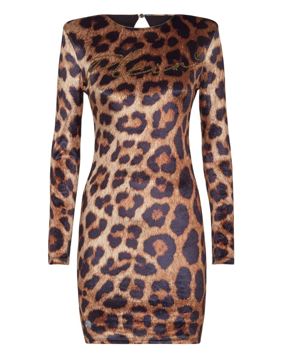Velvet Short Dress LS Stones Leopard