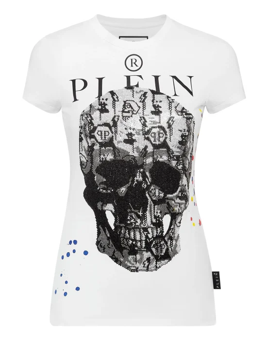 T-shirt Sexy Pure fit Skull and Plein with Crystals