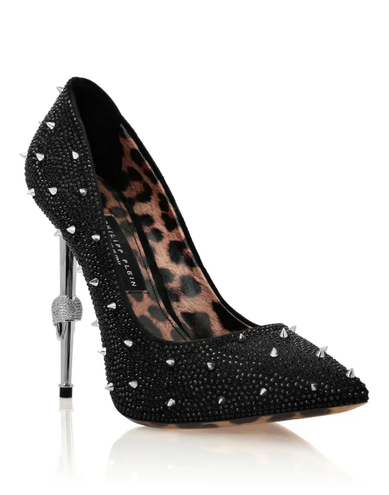 Skull Heel Crystal & Stud Pumps
