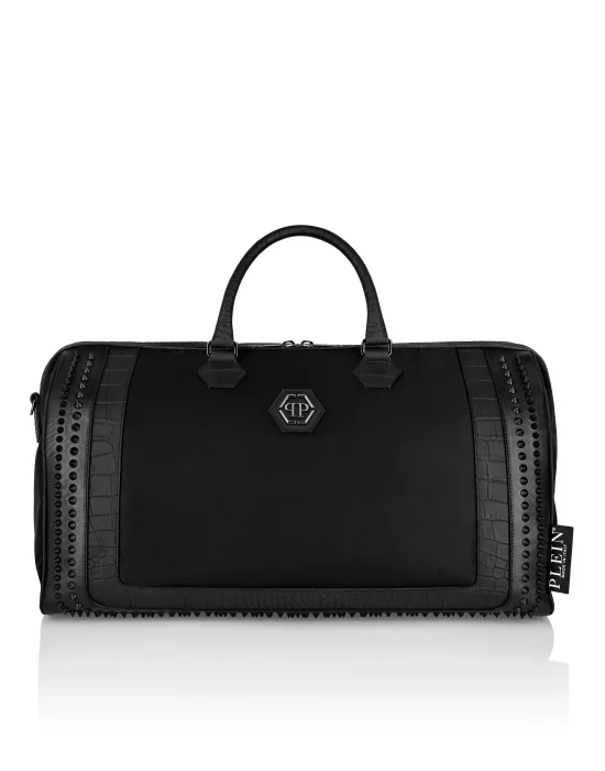 Nylon And Croco Effect Leather Handle Bag