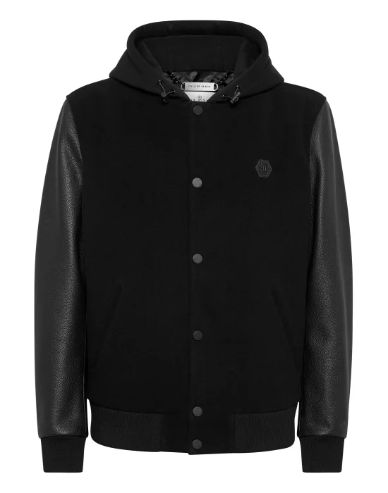 Hoodie Sweatjacket with Leather Sleeves