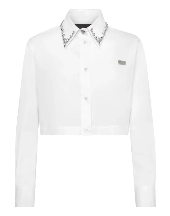 Popeline Regular Collar Strass Shirt
