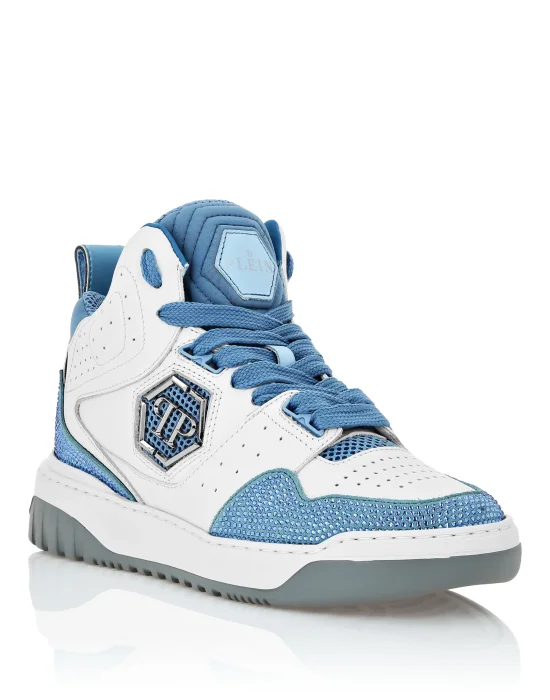 Mix Leather Hi-Top Sneakers Crystal