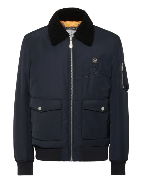 Nylon Aviator Jacket with Shearling Collar