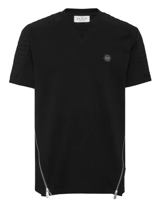 Padded Sleeves Round Neck T-Shirt Hexagon