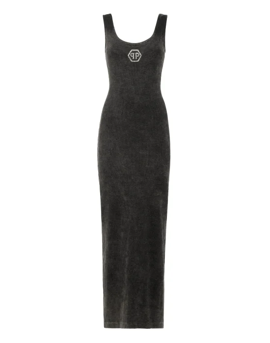Rib Long Tank Dress Stones Wash Hexagon