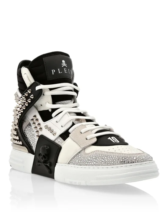 HI-TOP SNEAKERS PHANTOM KICK$ LEATHER STUD WITH STRASS SKULL
