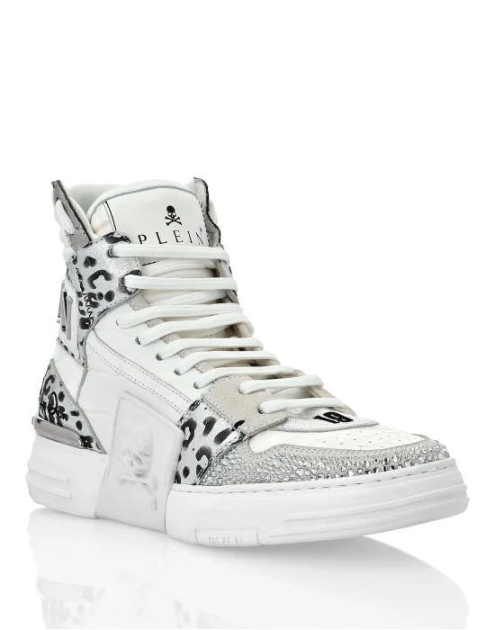 PHANTOM KICK$ Hi-Top Mixed Materials Skull