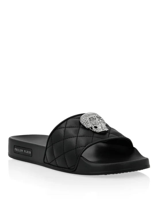 Flat gummy sandals Skull crystal