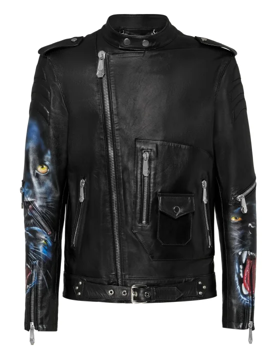 Leather Biker handpaint Panther