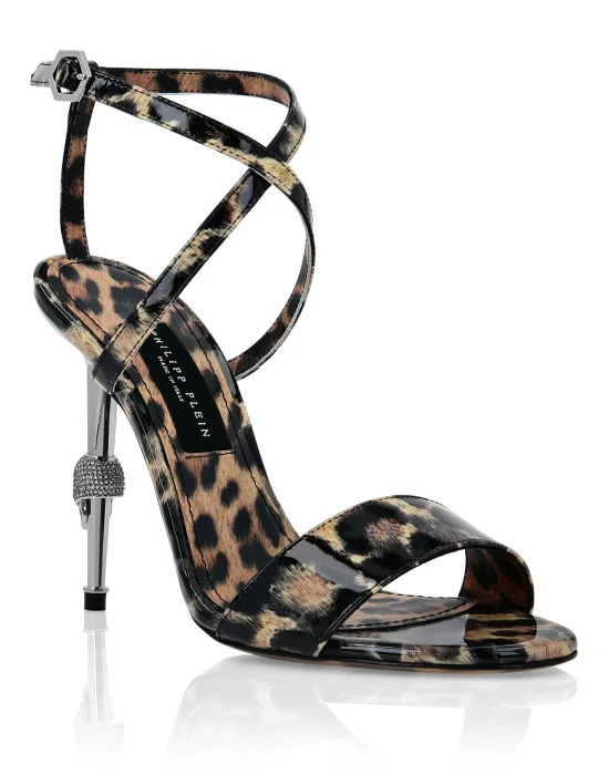 Skull Heel  Leopard Sandals