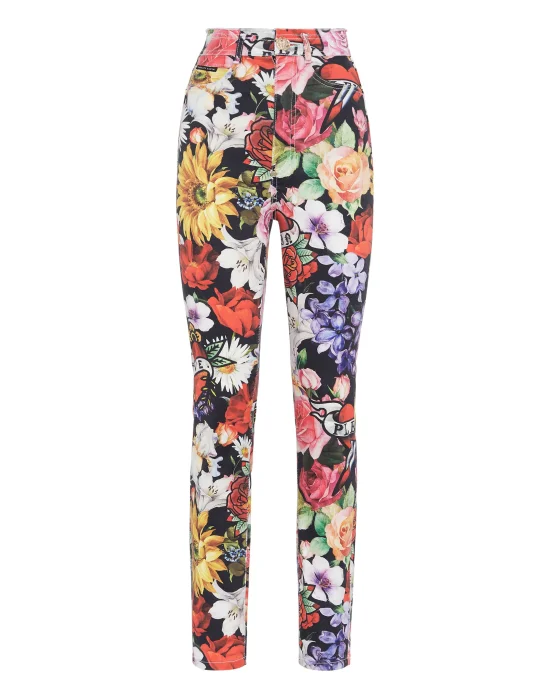 Denim Super High Waist Jeggings Love Flowers