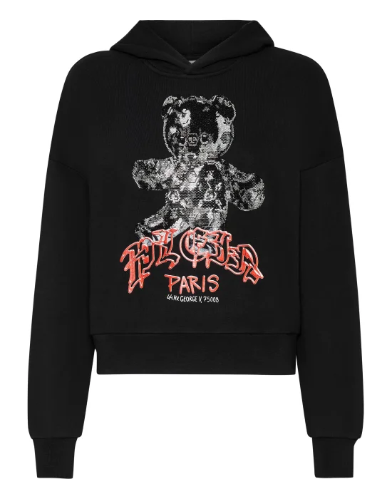 Cropped Hoodie Sweatshirt Man Fit Teddy Glass