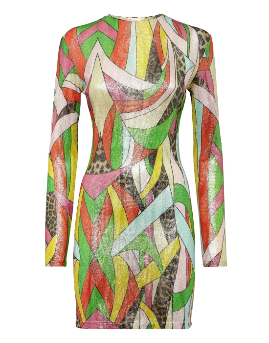 Knit Mini Dress Rainbow Patchwork