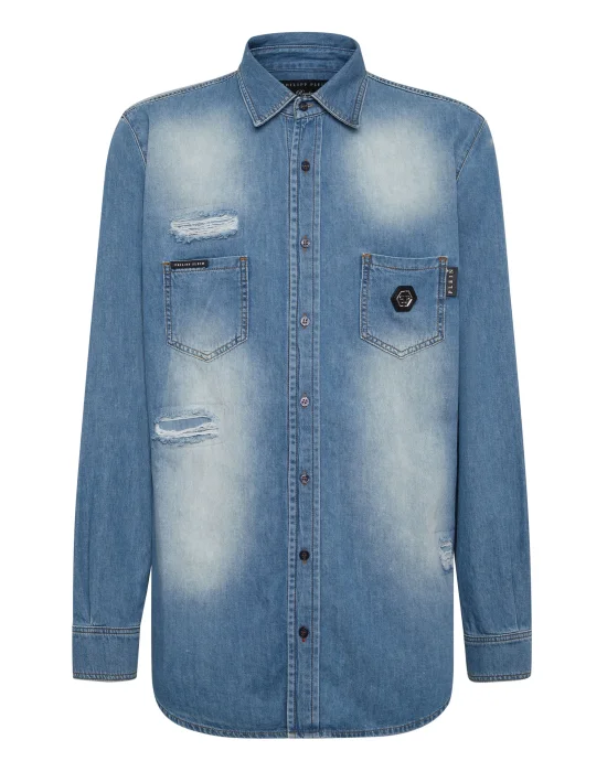 Denim Shirt Crystal Skull
