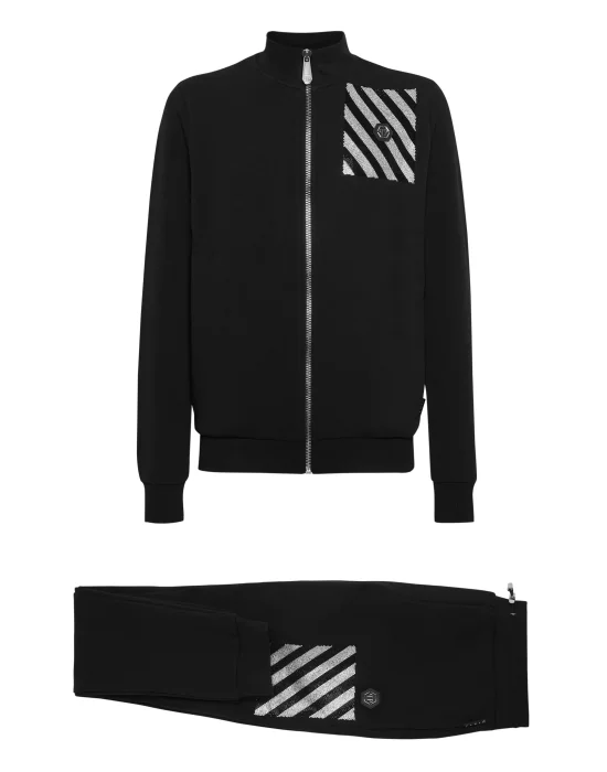 Jogging Tracksuit: Top/Trousers with Crystals Rainbow Stripes