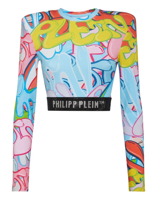 Padded Shoulder Cropped Top LS Bombing Graffiti