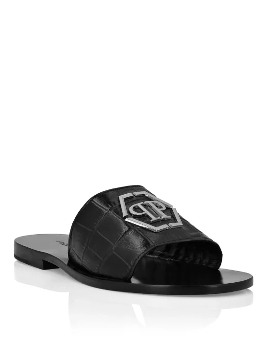 Flat Crocco Printed Sandals