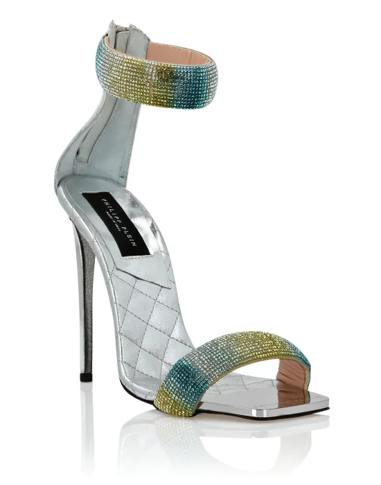Mirror Leather Sandals Hi-Heels Crystal