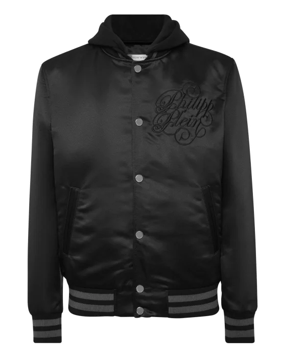 Satin Hoodie Bomber Jacket Signature