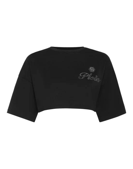Jersey Cropped T-shirt Round Neck SS Italic Plein