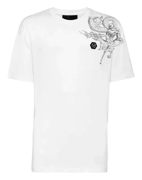 T-shirt Round Neck SS Embroidery Gothic Plein with Crystals