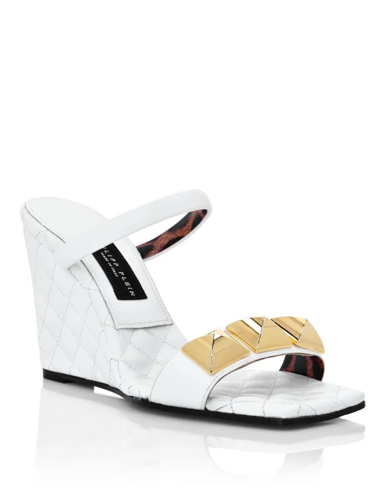 Leather Sandals Wedge Matelassé Studs