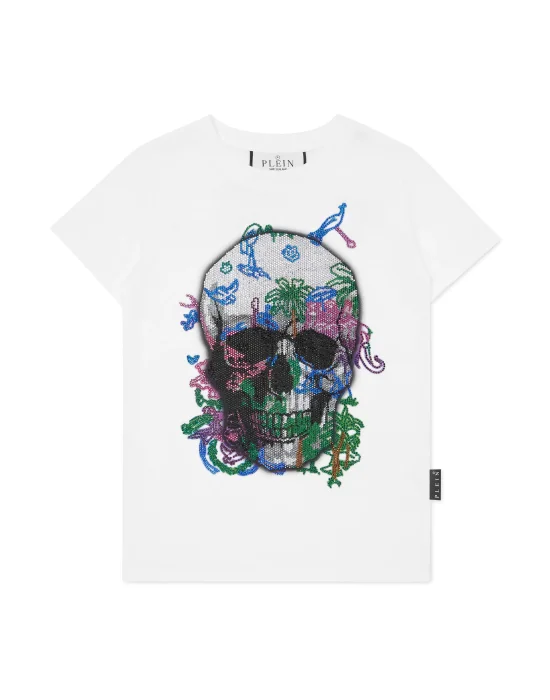 Embroidered T-shirt Round Neck SS with Crystals Skull