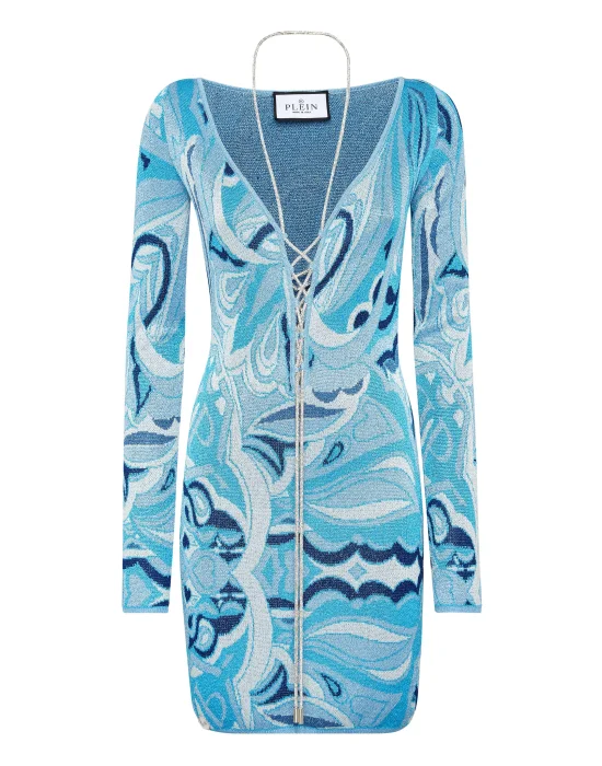 Lurex Knit Mini Dress Crystal Stripe