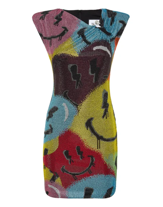 Padded Shoulder Mini Dress with Crystals Smile