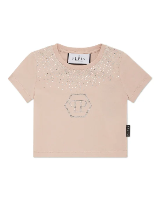 Cropped T-shirt Strass Round Neck SS Hexagon