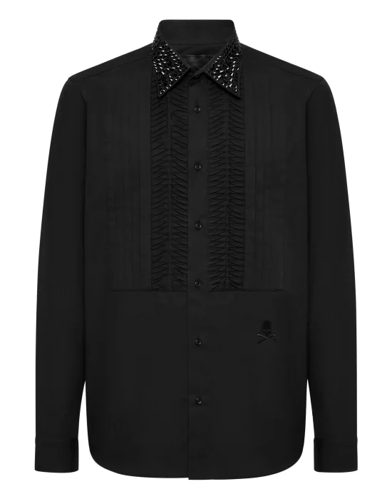 Black Tie Shirt LS Strass Skull&Bones