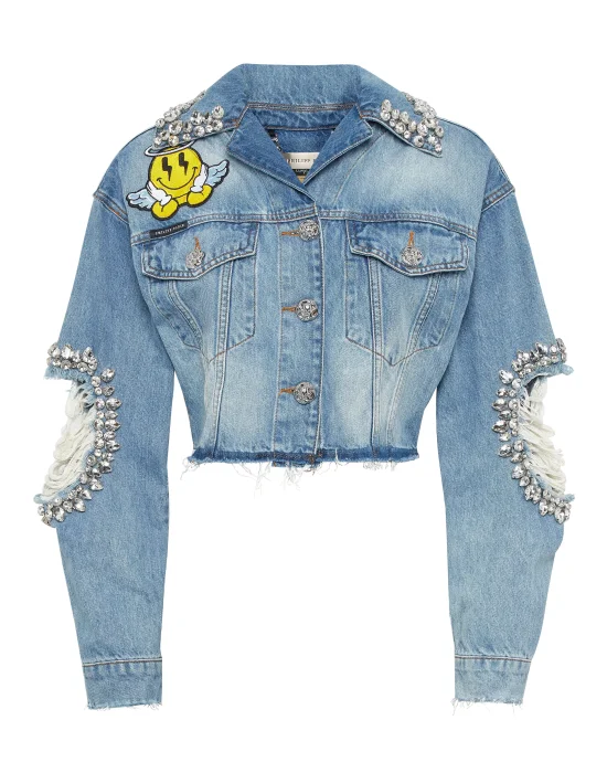 Denim Cropped Jacket Smile