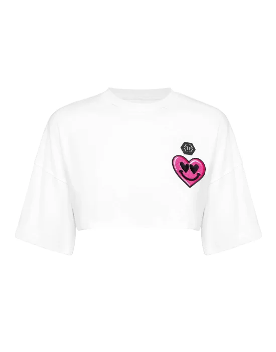 Jersey Cropped T-shirt Round Neck SS Patches