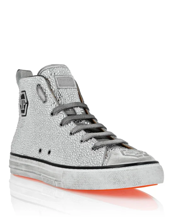 Suede Hi-Top Sneakers Strass Hexagon
