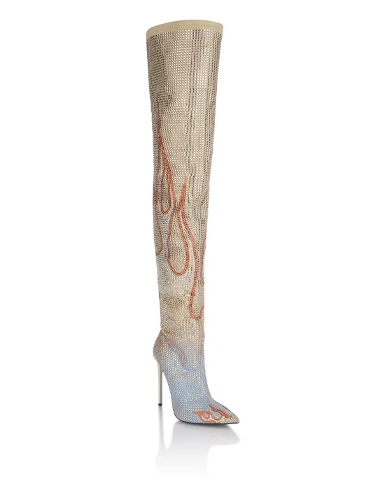 Suede Strass Boots Hi-Heels Overknees Flame