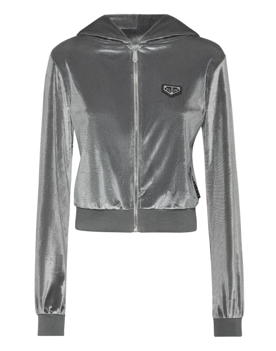 Chenille Hoodie Sweatjacket Strass Skull