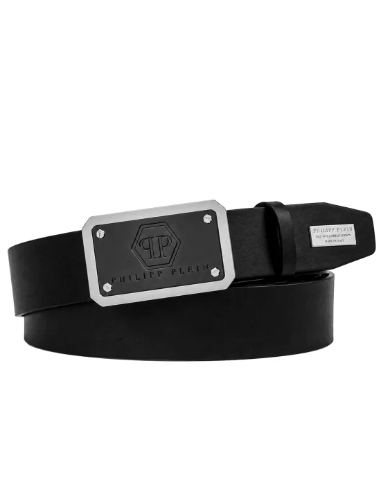 Leather Belt Hexagon Logo