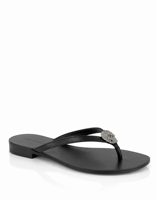 Nappa Flip Flop Sandals Crystal Skull
