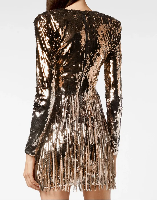Short Dress Fringe Degradé Paillettes