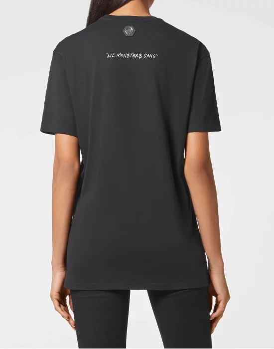T-shirt Round Neck SS Man Fit Monsters with Crystals