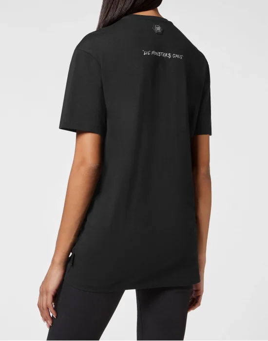 T-shirt Round Neck SS Man Fit Monsters with Crystals
