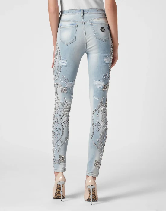 Denim Trousers High Waist with Crystals Cowboy