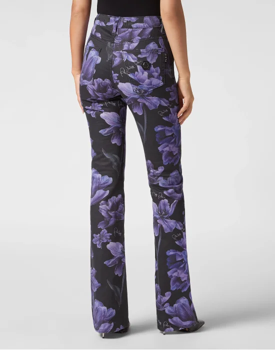 Denim Trousers  Flare Fit Flowers