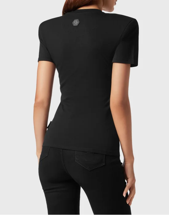 Padded Shoulder Sleeveless T-Shirt Sexy Pure Fit with Crystals Teddy Bear