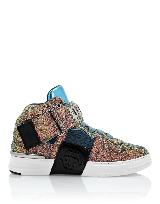 Patent Leather Mid-Top Sneakers with Glitter Gothic Plein