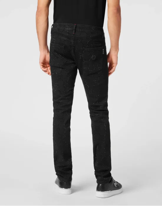 Strass Denim Super Straight Cut Trousers Monogram