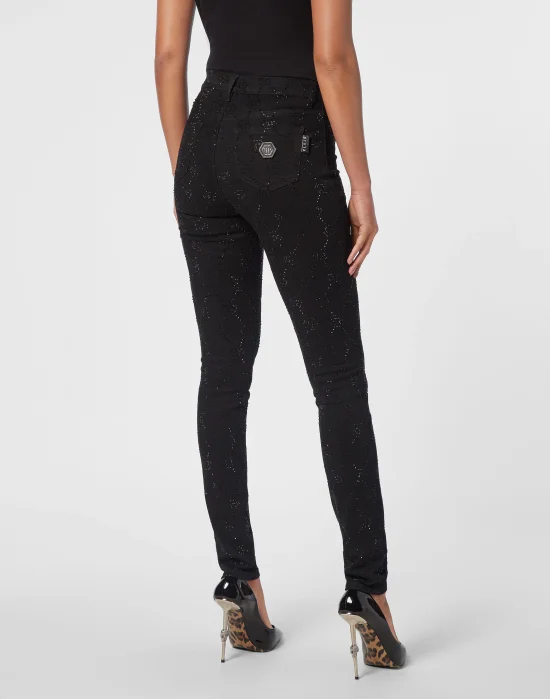 Denim Trousers High Waist Jegging Strass Monogram